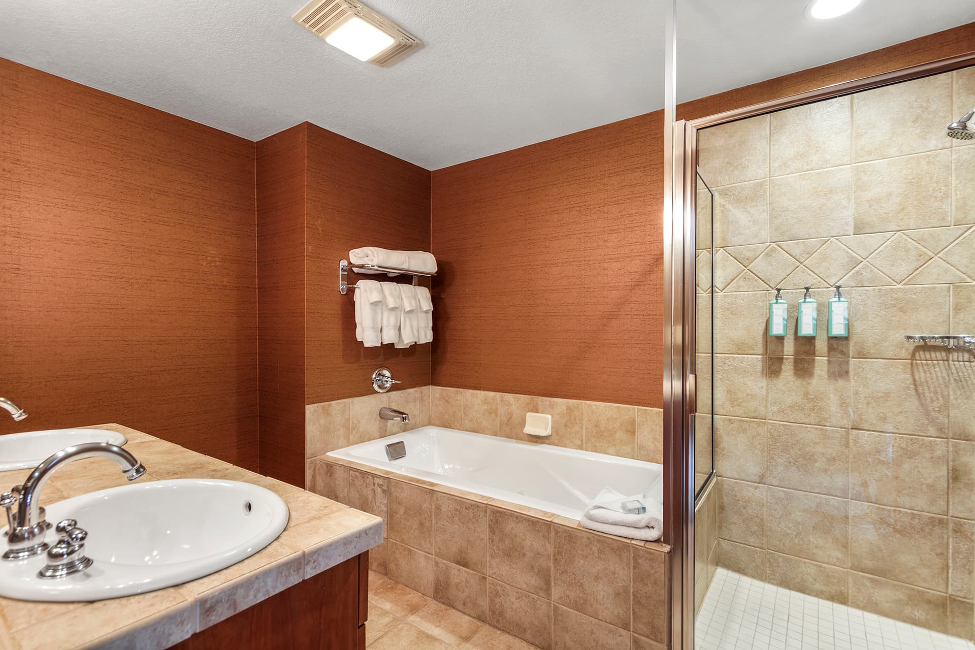 Bathroom with jetted tub and separate shower