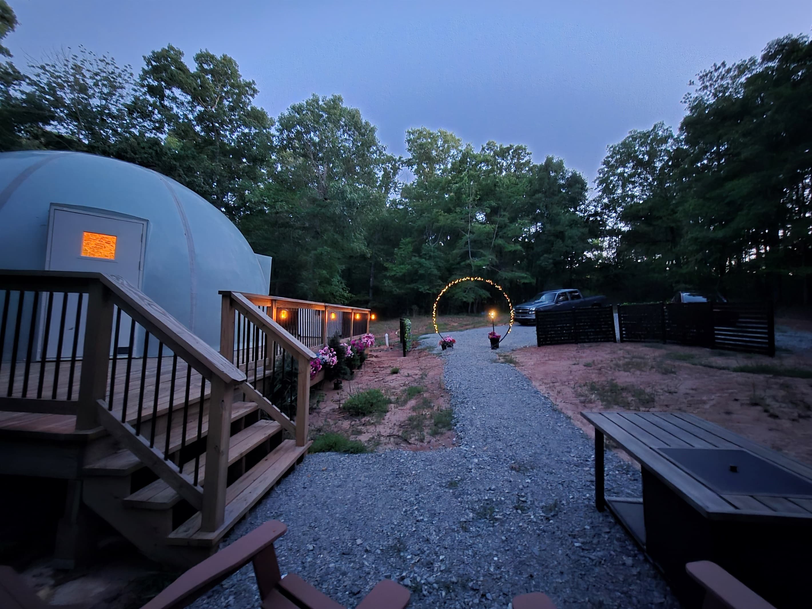 small outdoor seating are with fire pit/table