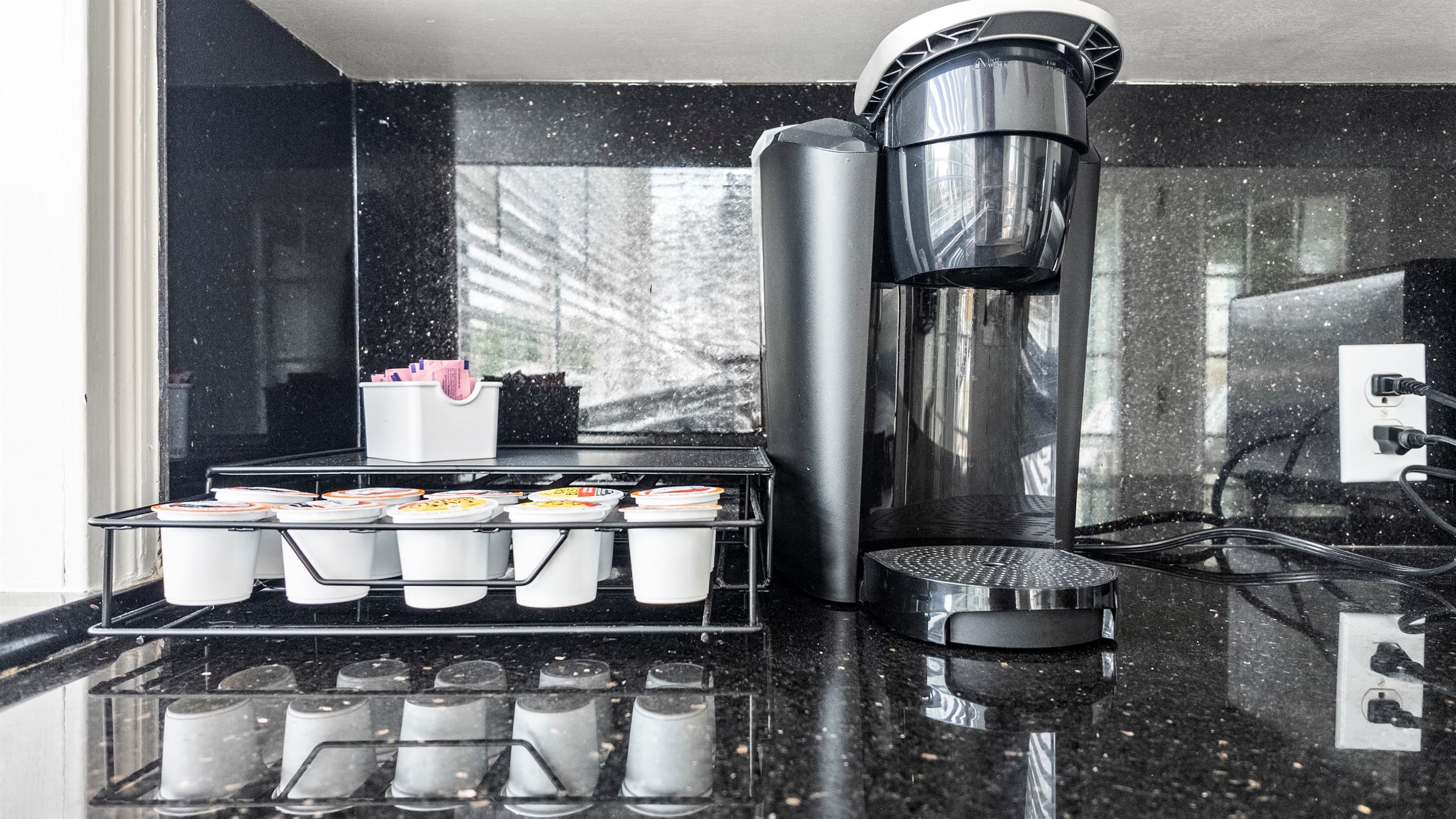 Morning coffee at Lakeview Landing — premium coffee maker and everything you need to start your Galveston day right before heading to the lake or beach.