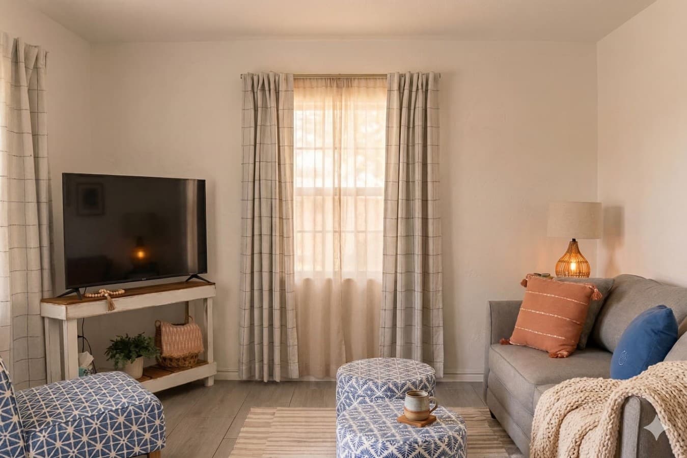 The main living room which boasts a smart TV as well as a pull out sofa
*Some items used for the photoshoot only*