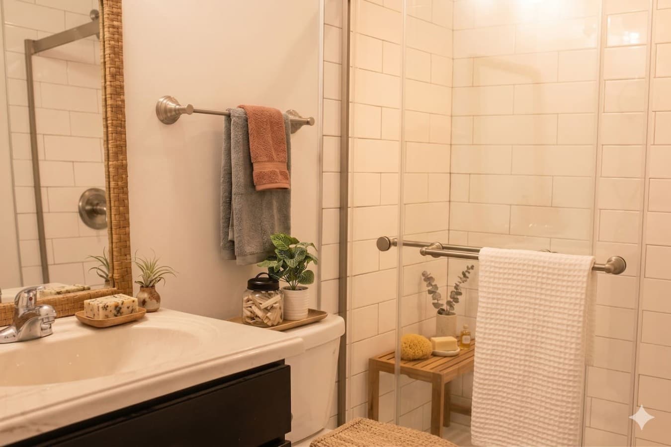 Full bathroom with a walk-in glass shower
*Some items used for the photoshoot only*