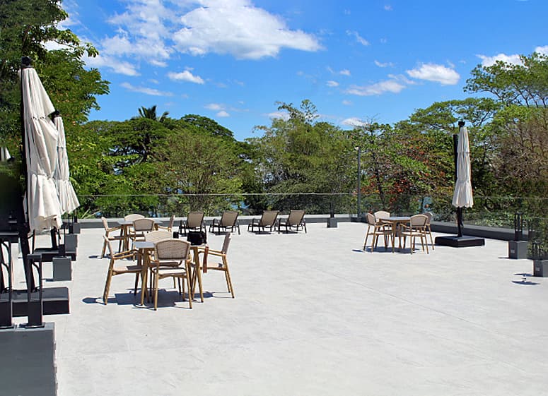 Over Pool Deck with beach view