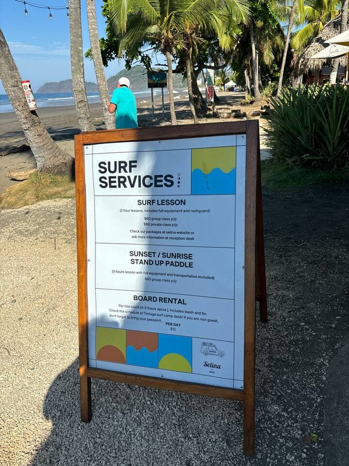 Jacó offers surf schools and a wide variety of equipment.