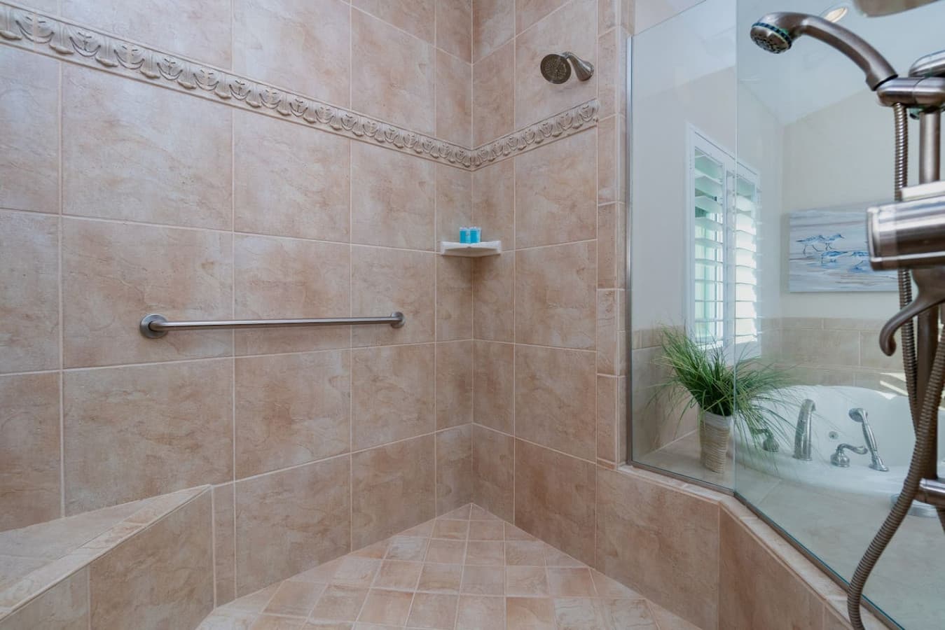 Inside Walk-In Master Shower for Two