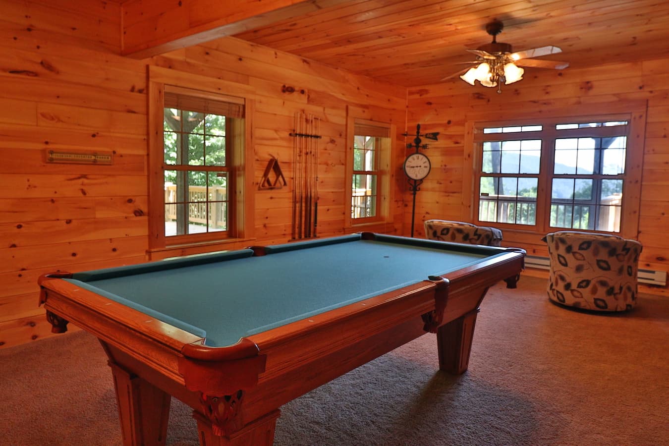 Regulation size billiardsl table, game room. 