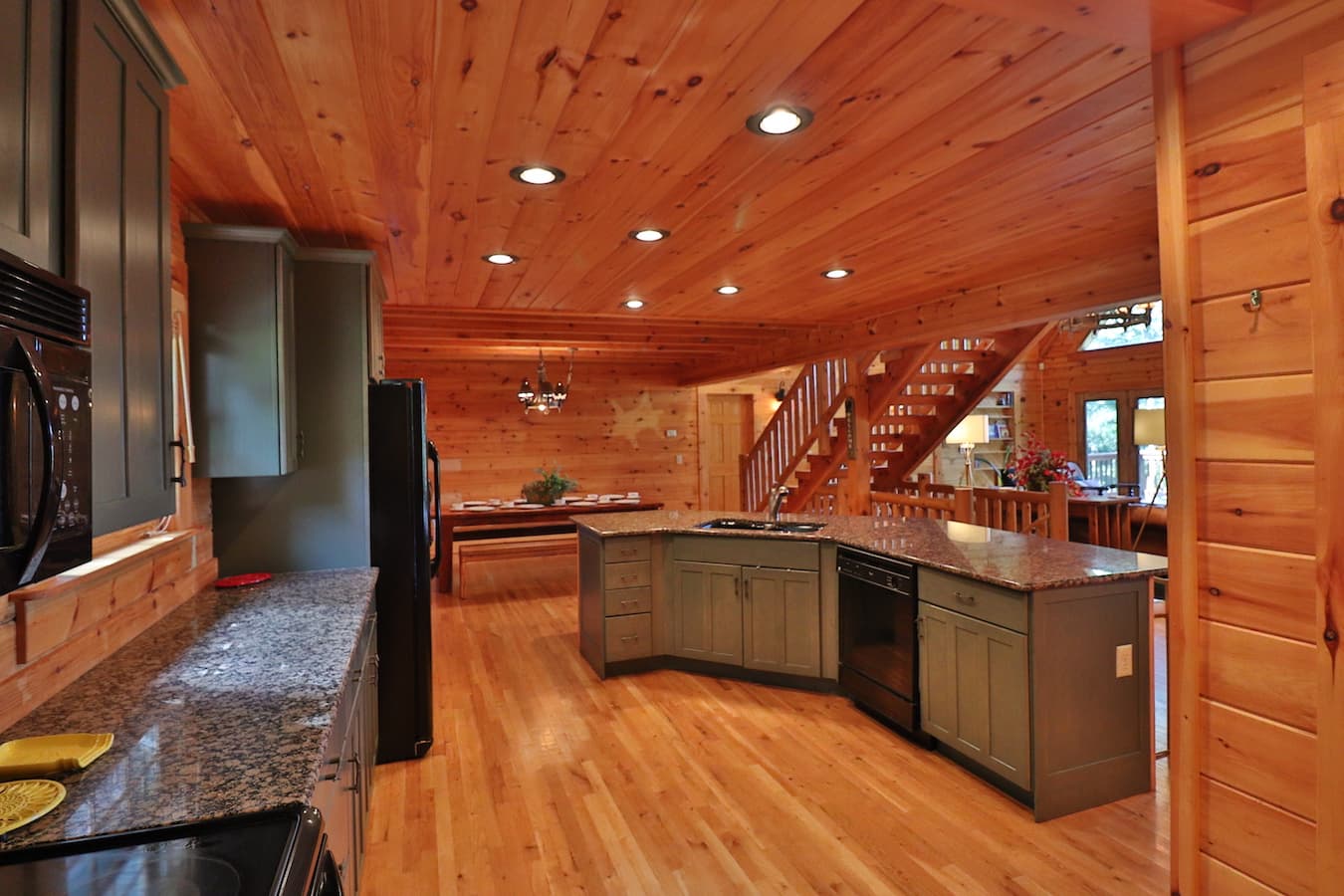 Large kitchen for cooking and socializing. 