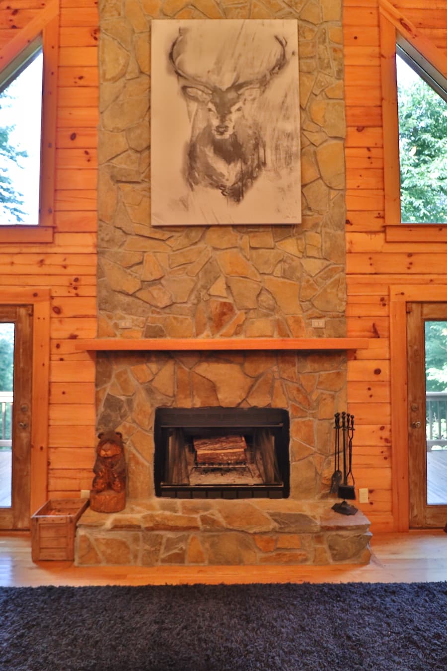 Beautiful wood burning fireplace. 