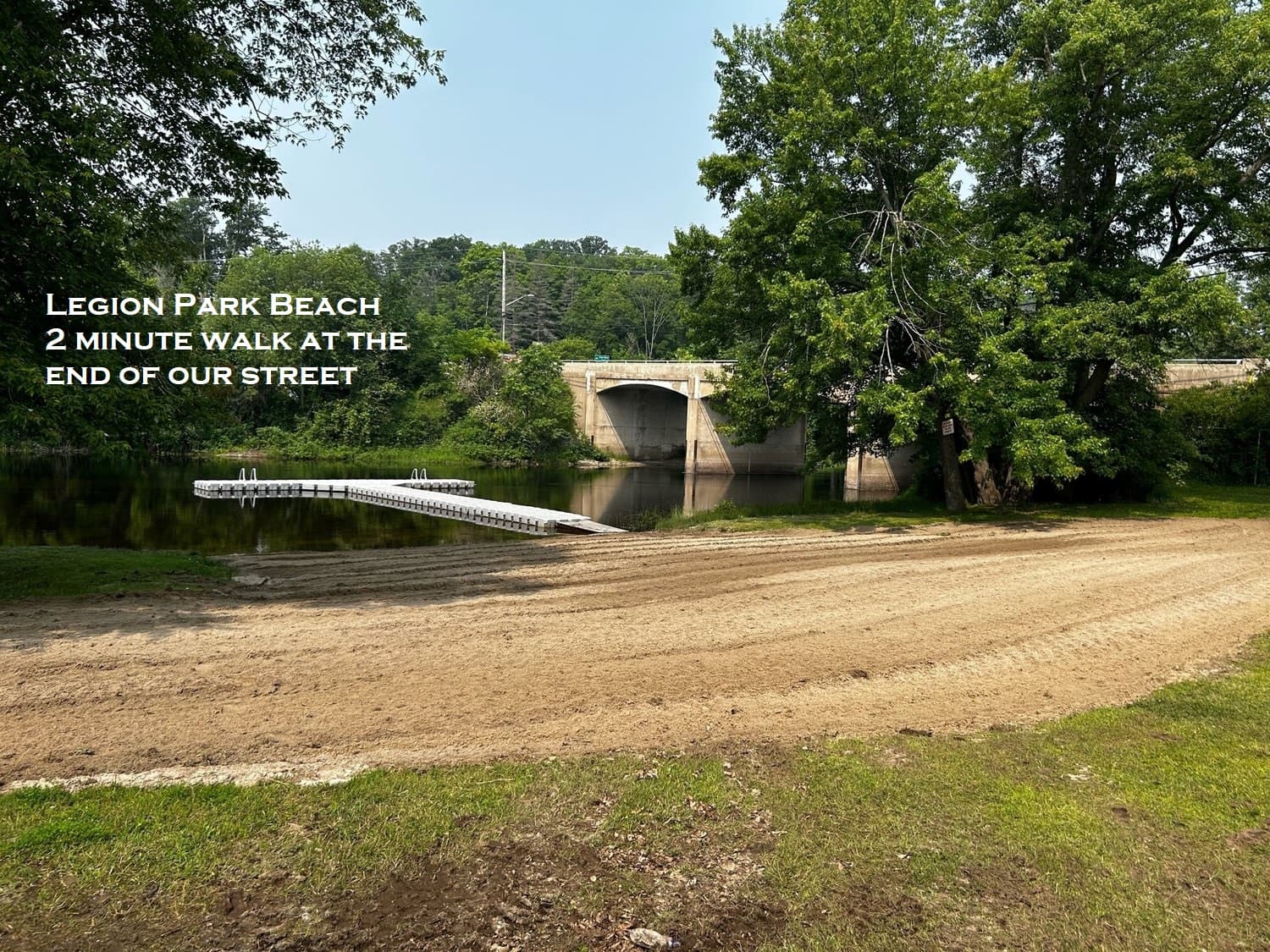 Small Beach located at the end of our street just a 2 min walk. In peak season they put out a dock system (July - Sept).