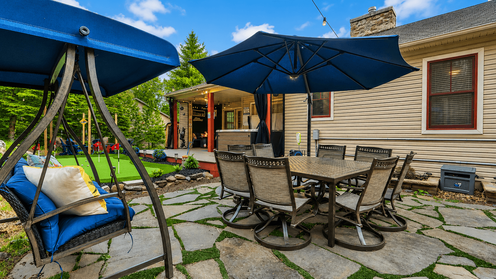 Recharge and Escape in Your Private Oasis! Gather around the outdoor dining table for unforgettable meals and soak in all the nature around you. Challenge your group to a round on the private mini putting green right on the deck.