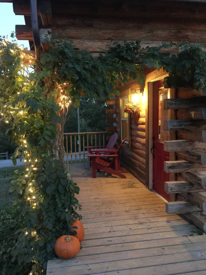 Front porch in fall - lake is across the street