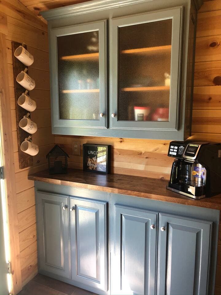 Lots of storage/coffee station