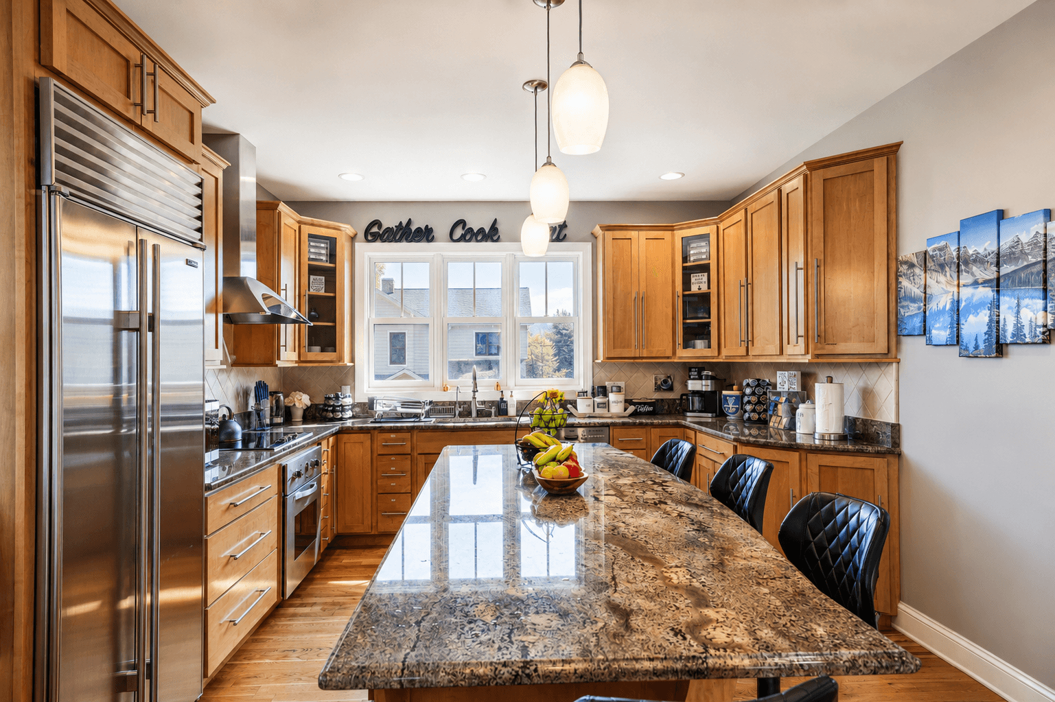 Cook, entertain, and unwind in style. Featuring granite countertops, premium appliances, and seating for your entire group.