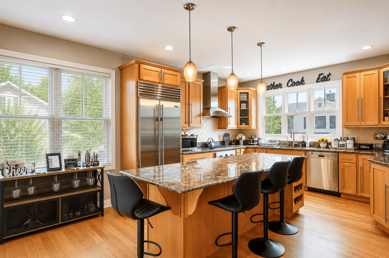 Savor Morning Moments: Gather Around Our Kitchen Island with Seating for Four!
