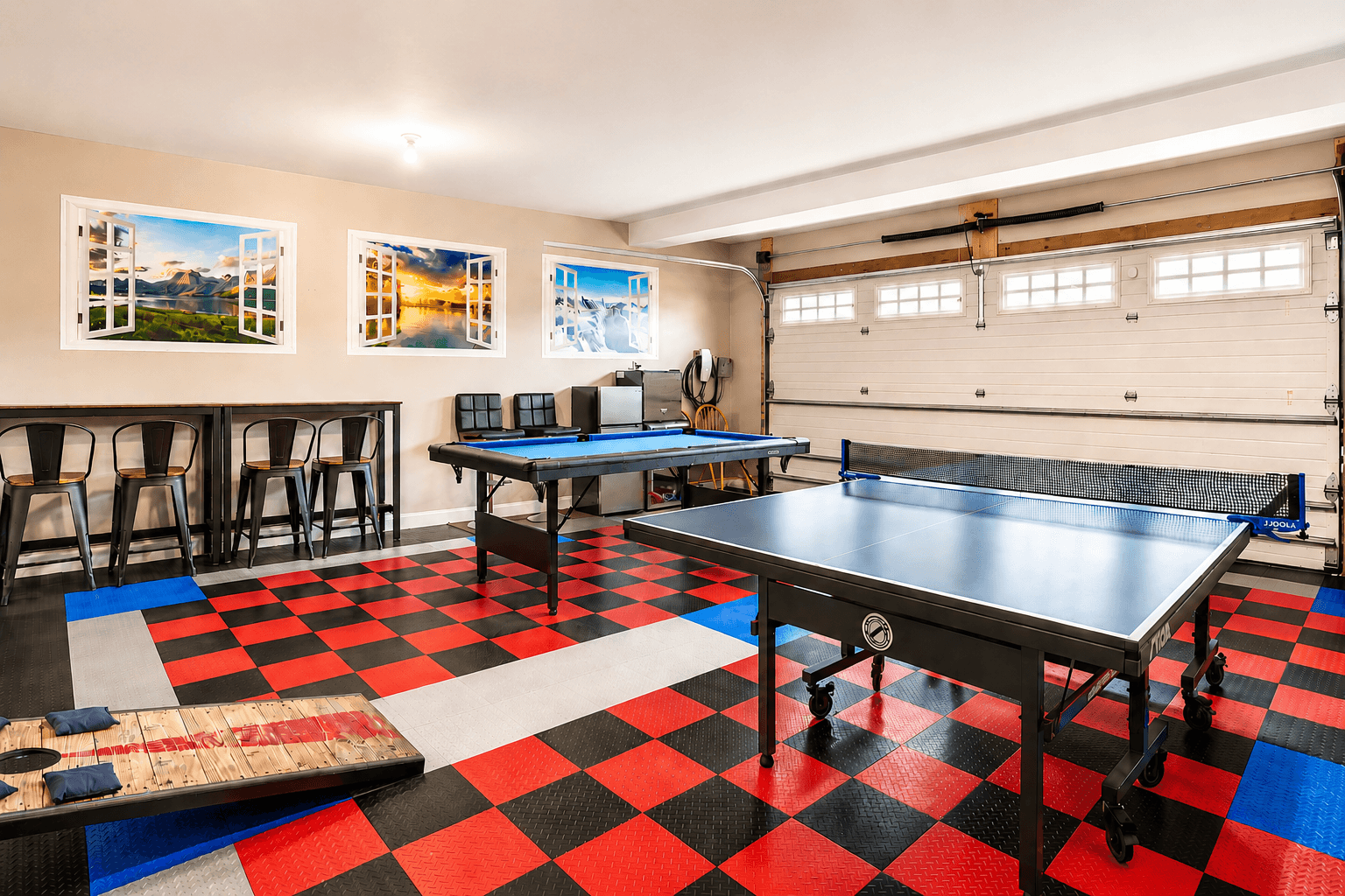 Garage Game Zone designed for family nights and friendly competition. Ping pong, games, and room to hang out together.