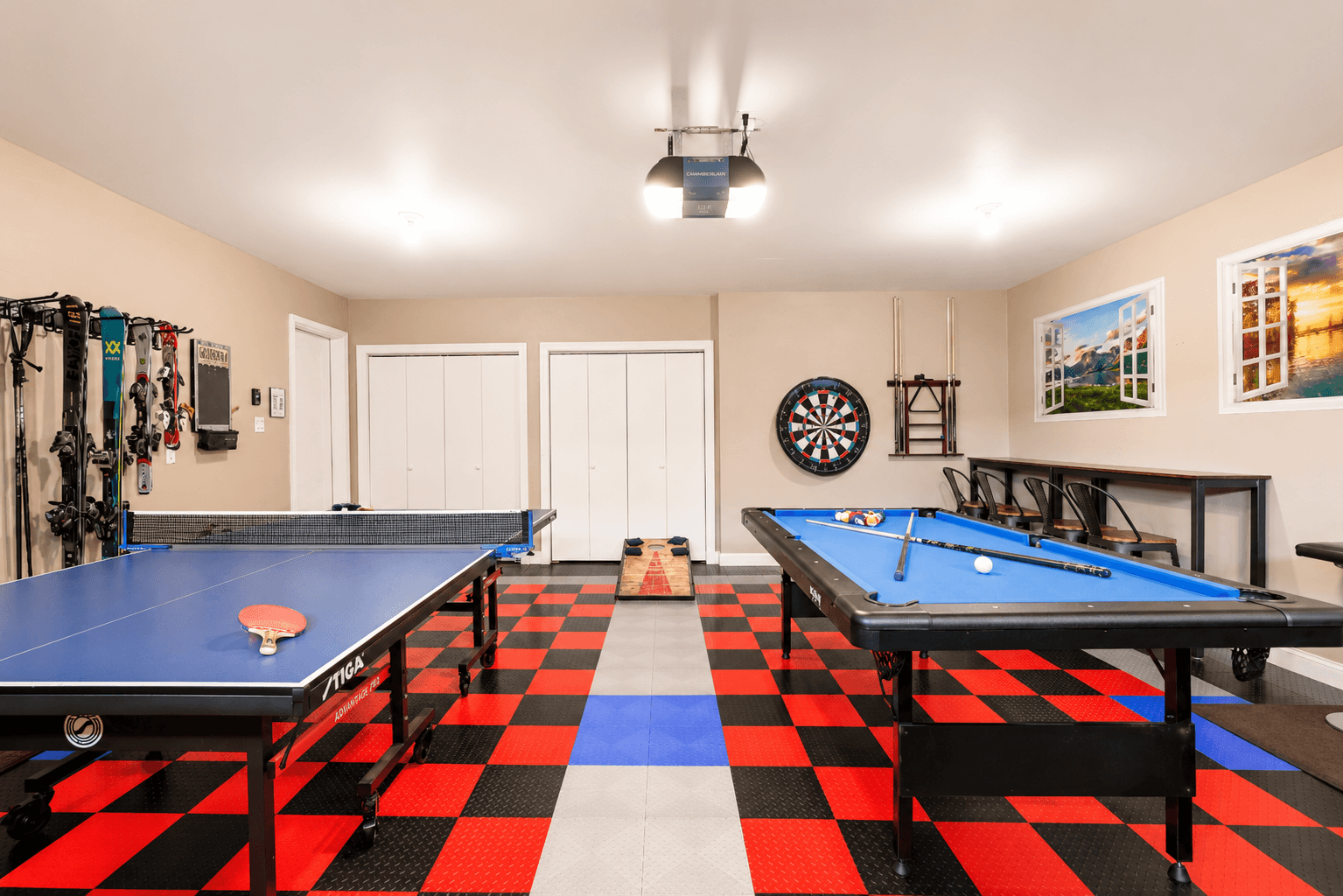 Game On! Garage Fun Zone: Ping Pong, Giant Darts, and Corn Hole!