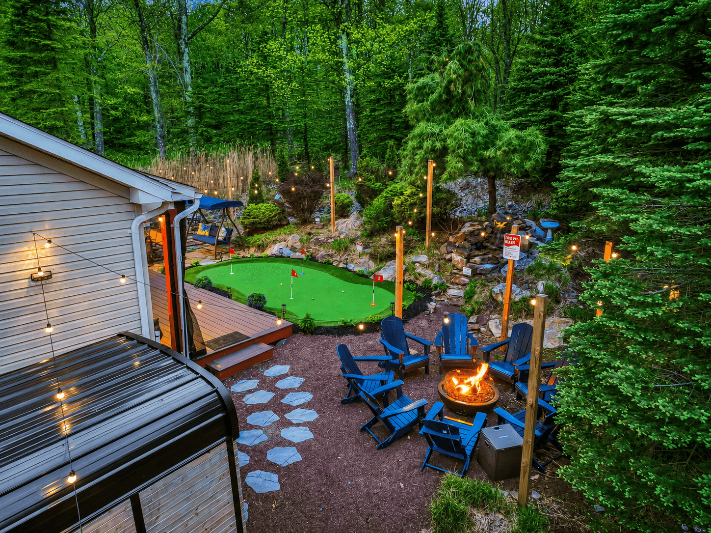 Your own private backyard resort awaits. Play a round of mini golf, share stories by the fire, and enjoy the magic of the mountains.