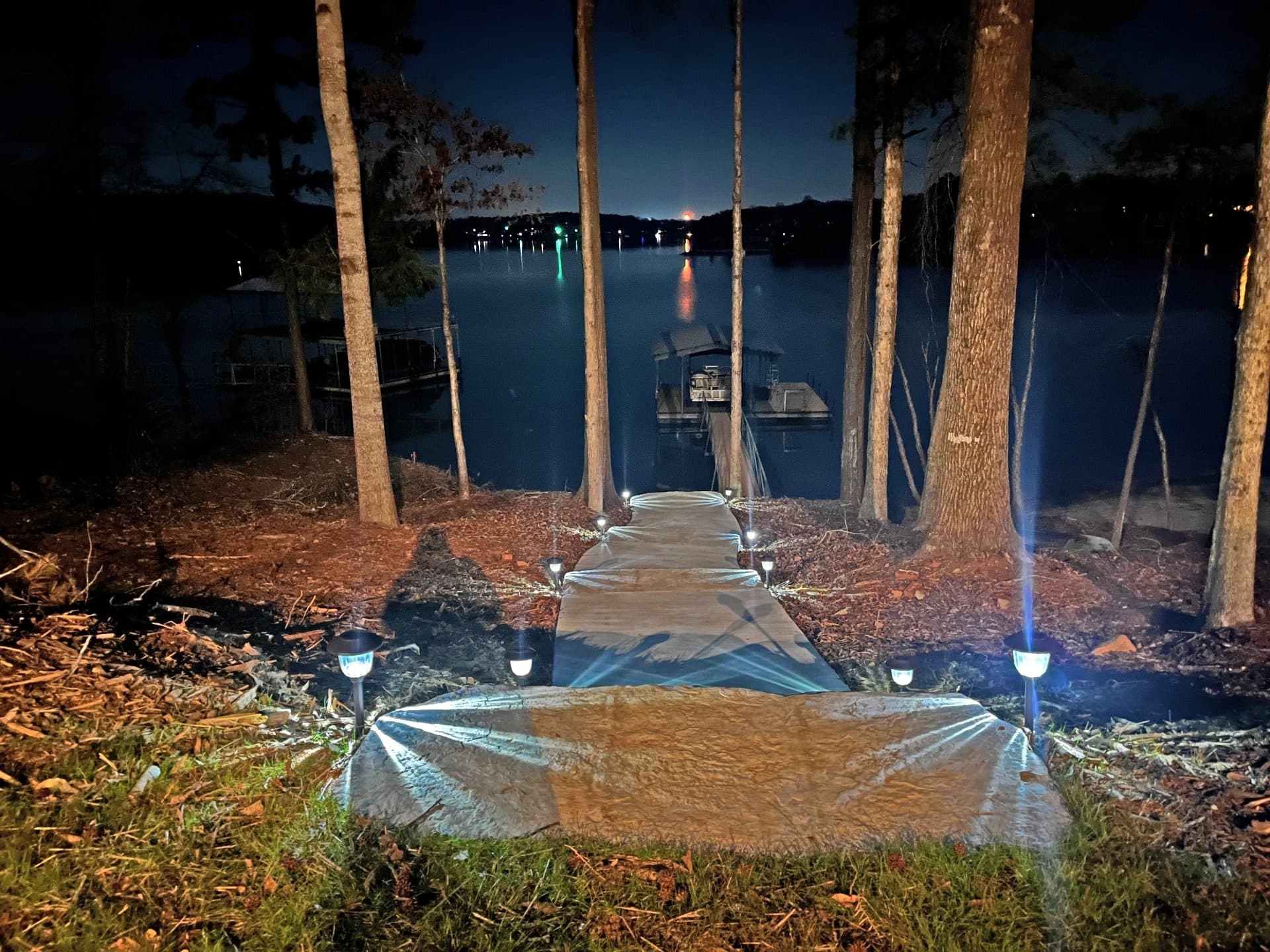 Lighted path to the water