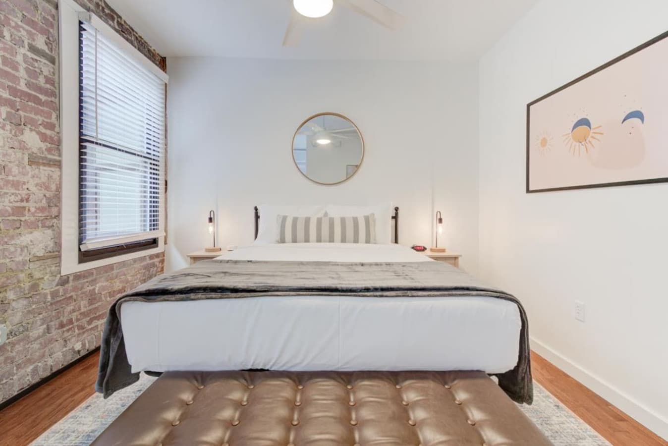 Naturally lit and fully ventilated room with foot bench that gives you a comfortable spot to plop down and an ideal place when you are pulling on jeans or tying shoes in the morning.