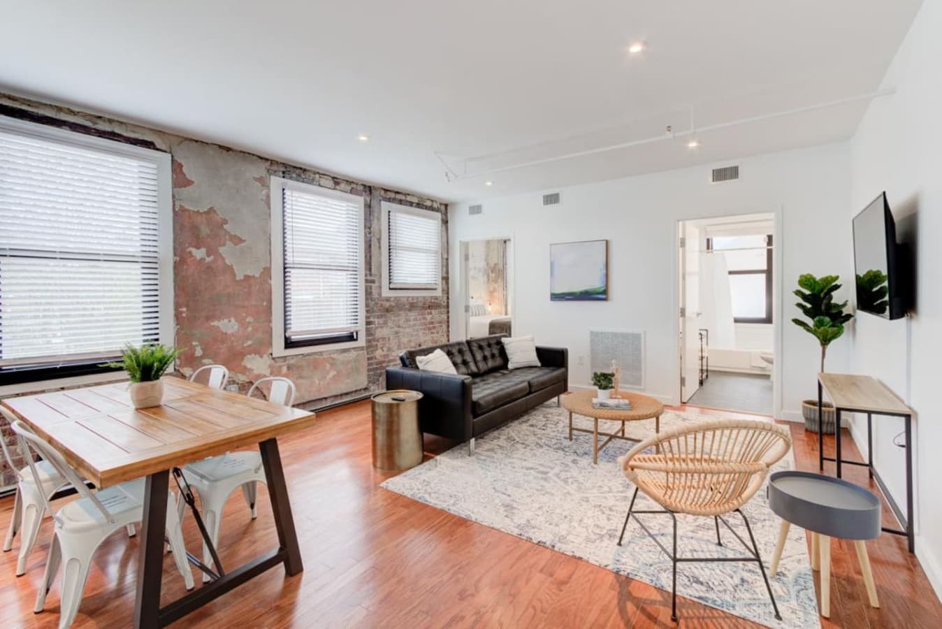 The apartment has a spacious living area—a comfy sitting spot for Netflix and chill.  A 4-seater table to enjoy a tasty meal, have a coffee, or get some work done. Reap the daily benefits of natural light and enjoy the “sunshine vitamin.”