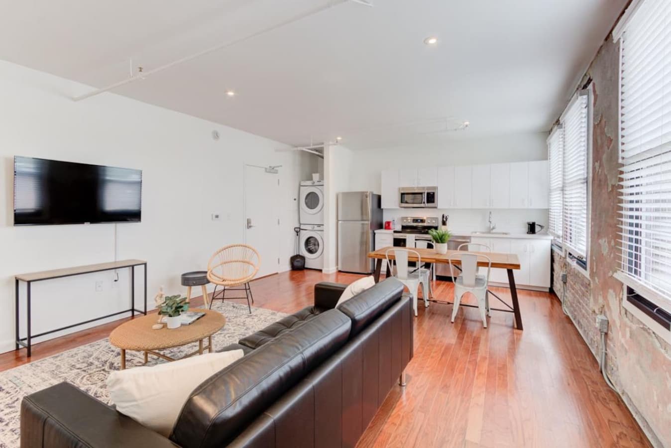 The apartment has a spacious living area—a comfy sitting spot for Netflix and chill.  A 4-seater table to enjoy a tasty meal, have a coffee, or get some work done. Reap the daily benefits of natural light and enjoy the “sunshine vitamin.”