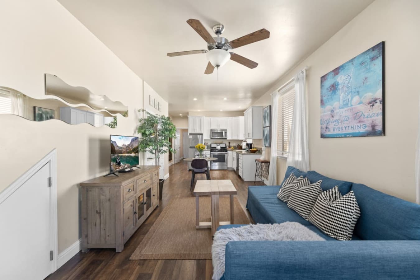 Open-concept comfort: lounge, work, or share a meal in style.