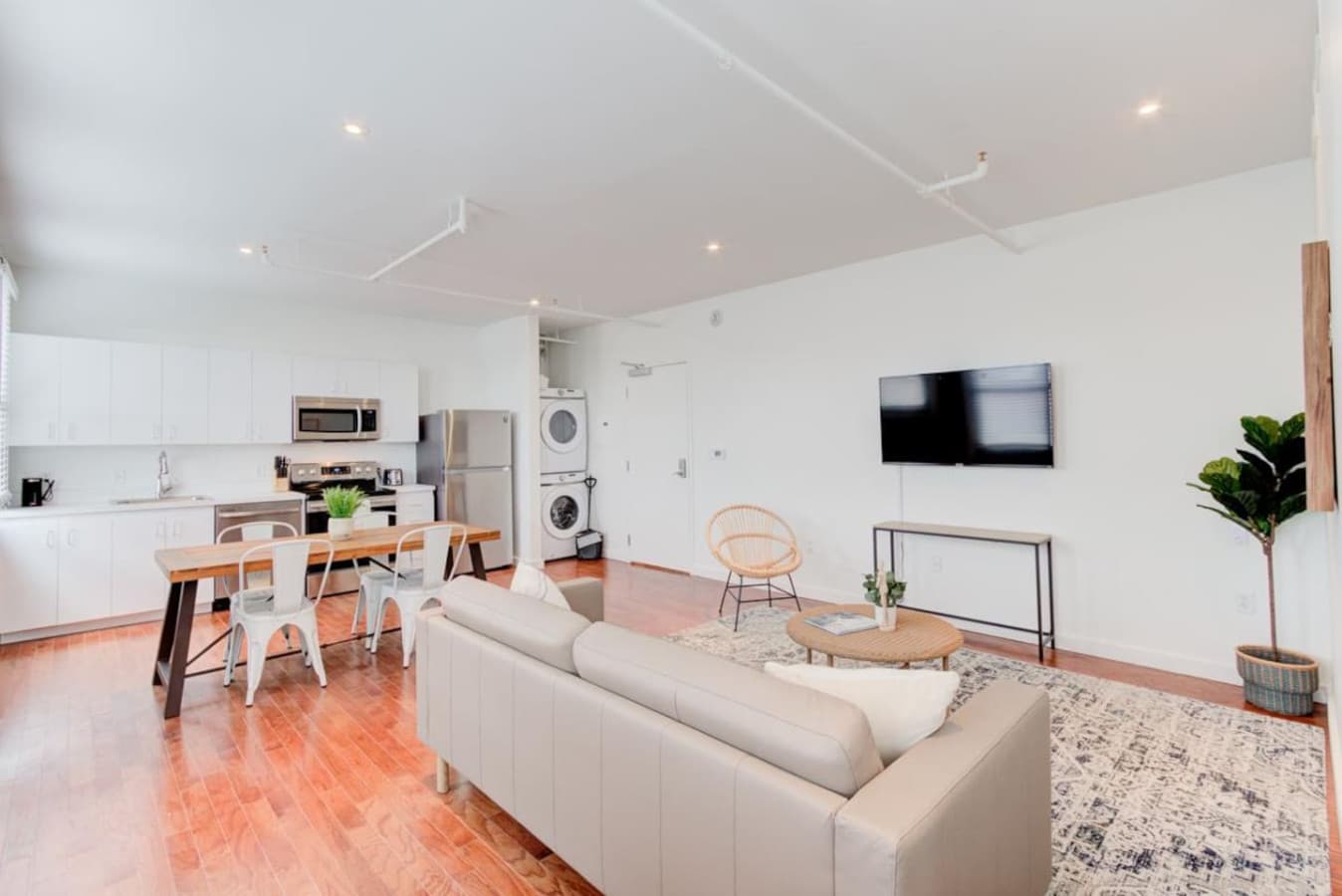 A spacious living area—a comfy sitting spot for Netflix and chill.  A 4-seater table to enjoy a tasty meal, have a coffee, or get some work done. Reap the daily benefits of natural light and enjoy the “sunshine vitamin.”
