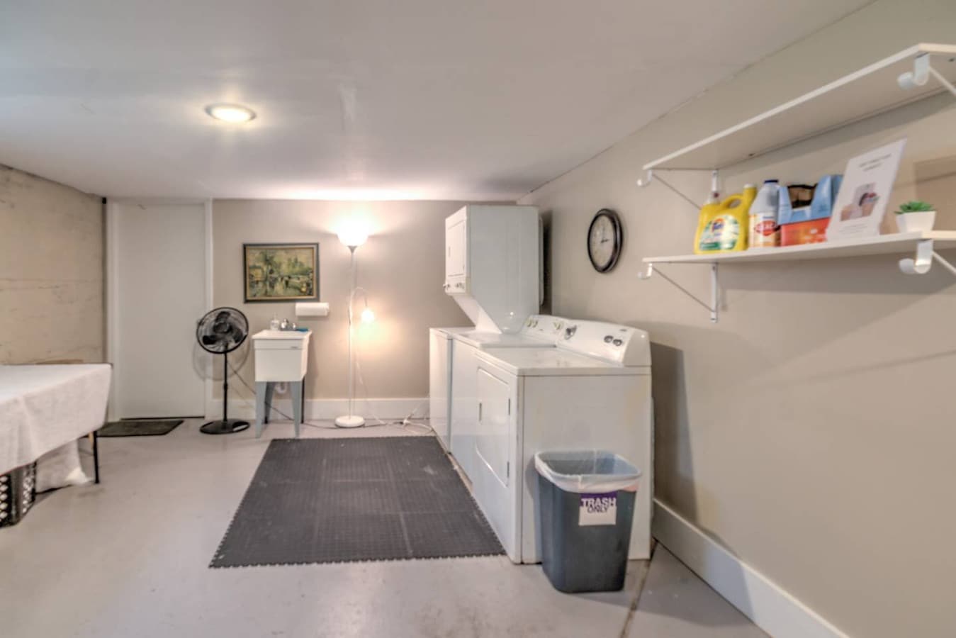 In the shared laundry room there are two sets of washers and dryers and we have all the soaps there for you too :)