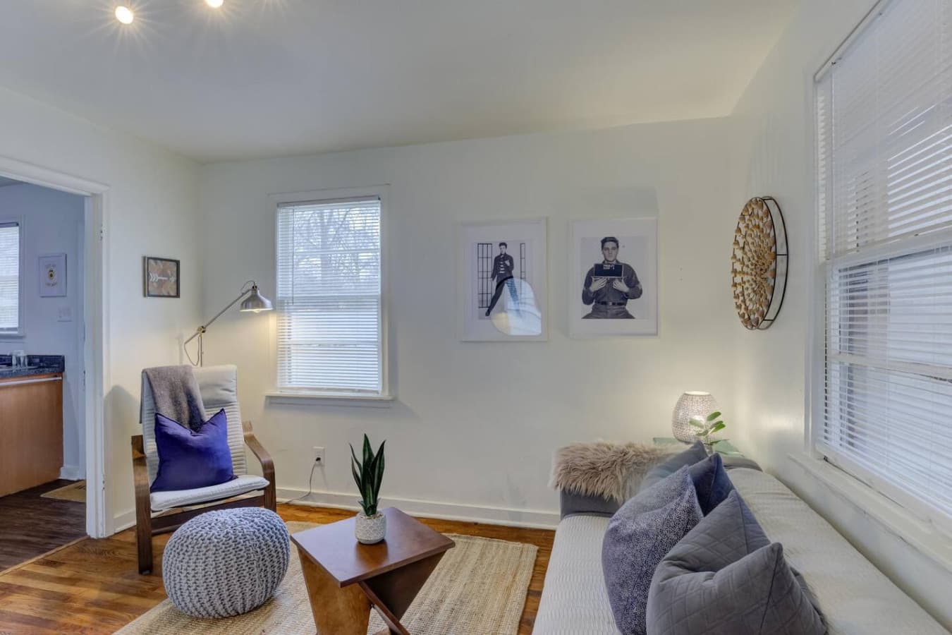 Kick back in style with Elvis watching over the living room.