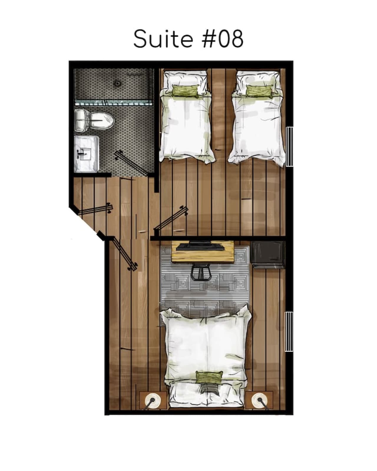 A top down view of the floor plan, giving you a better idea of the layout and size.