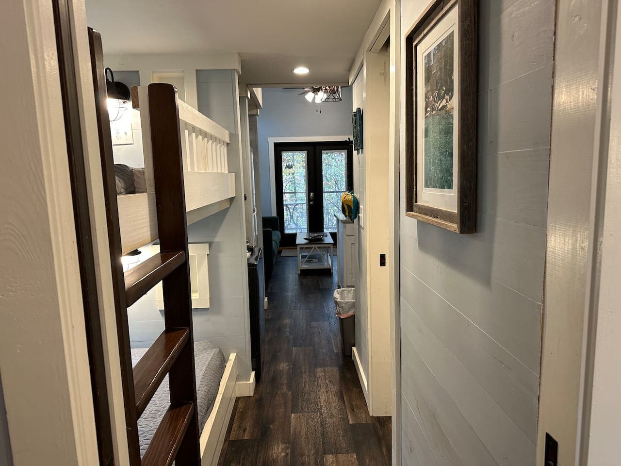 Hallway bunk beds right outside the master bedroom—perfect for sleepover vibes.