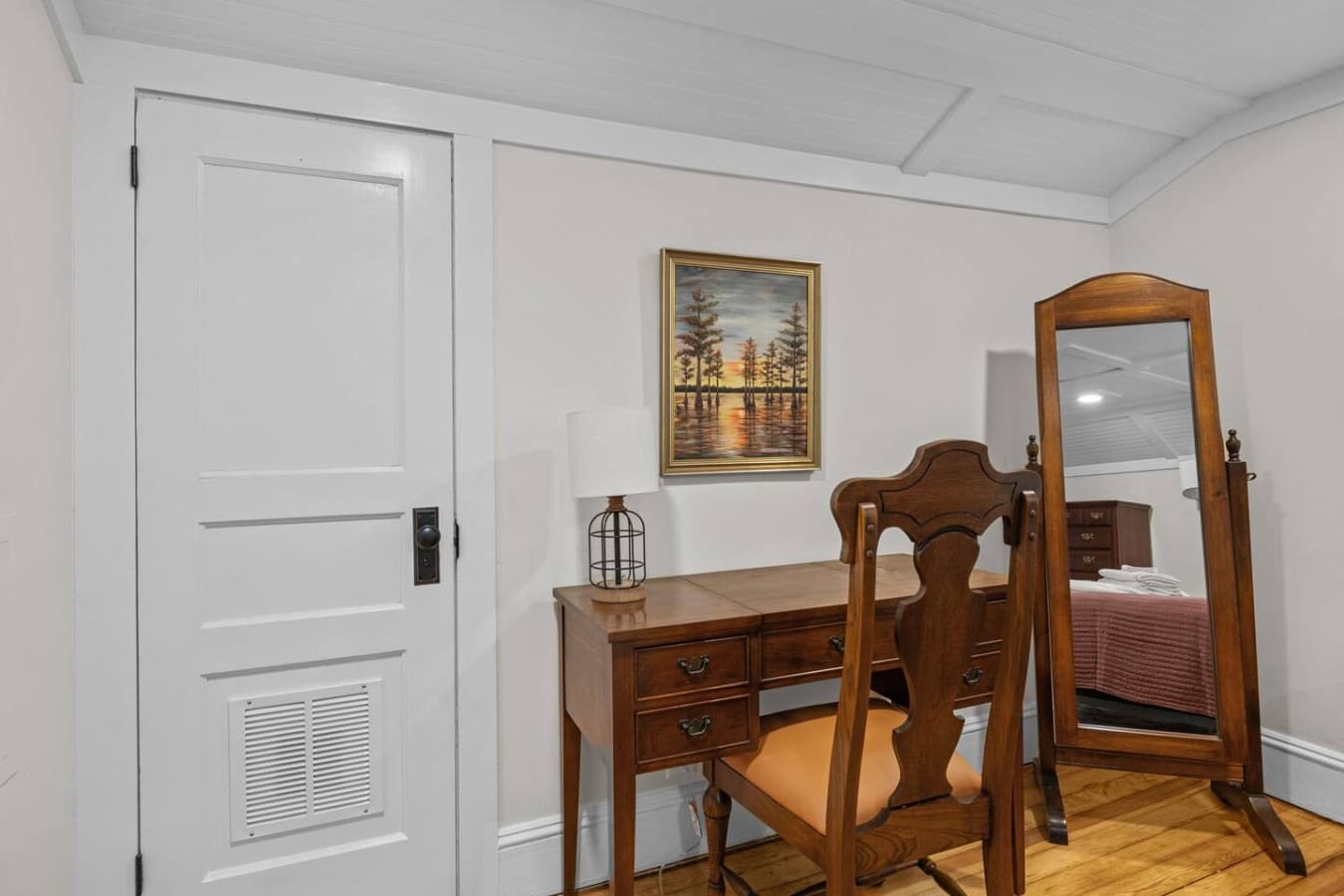 Each bedroom features a convenient desk space, perfect for work or planning your next adventure.