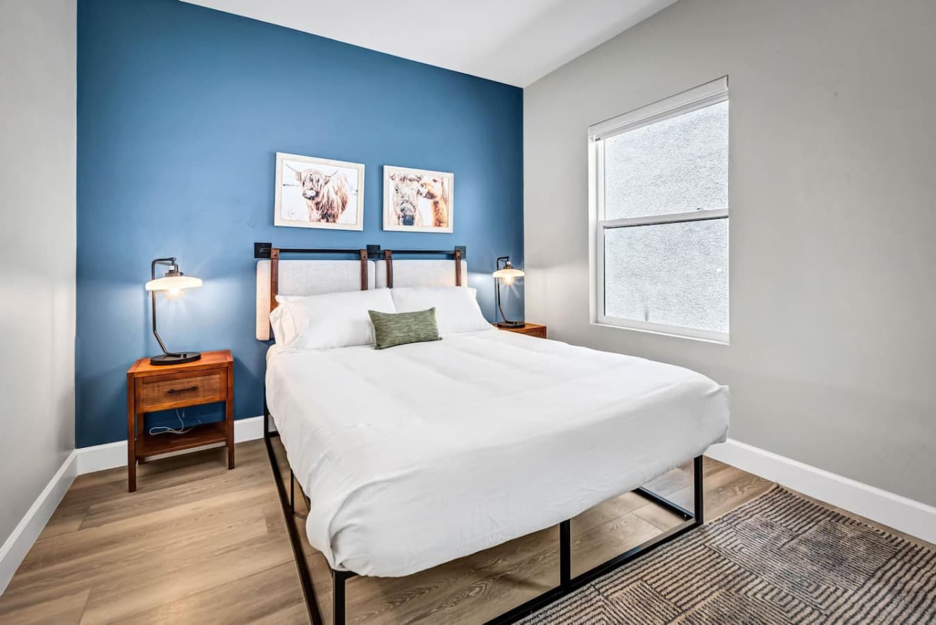 Queen-sized bedroom with a chic design.