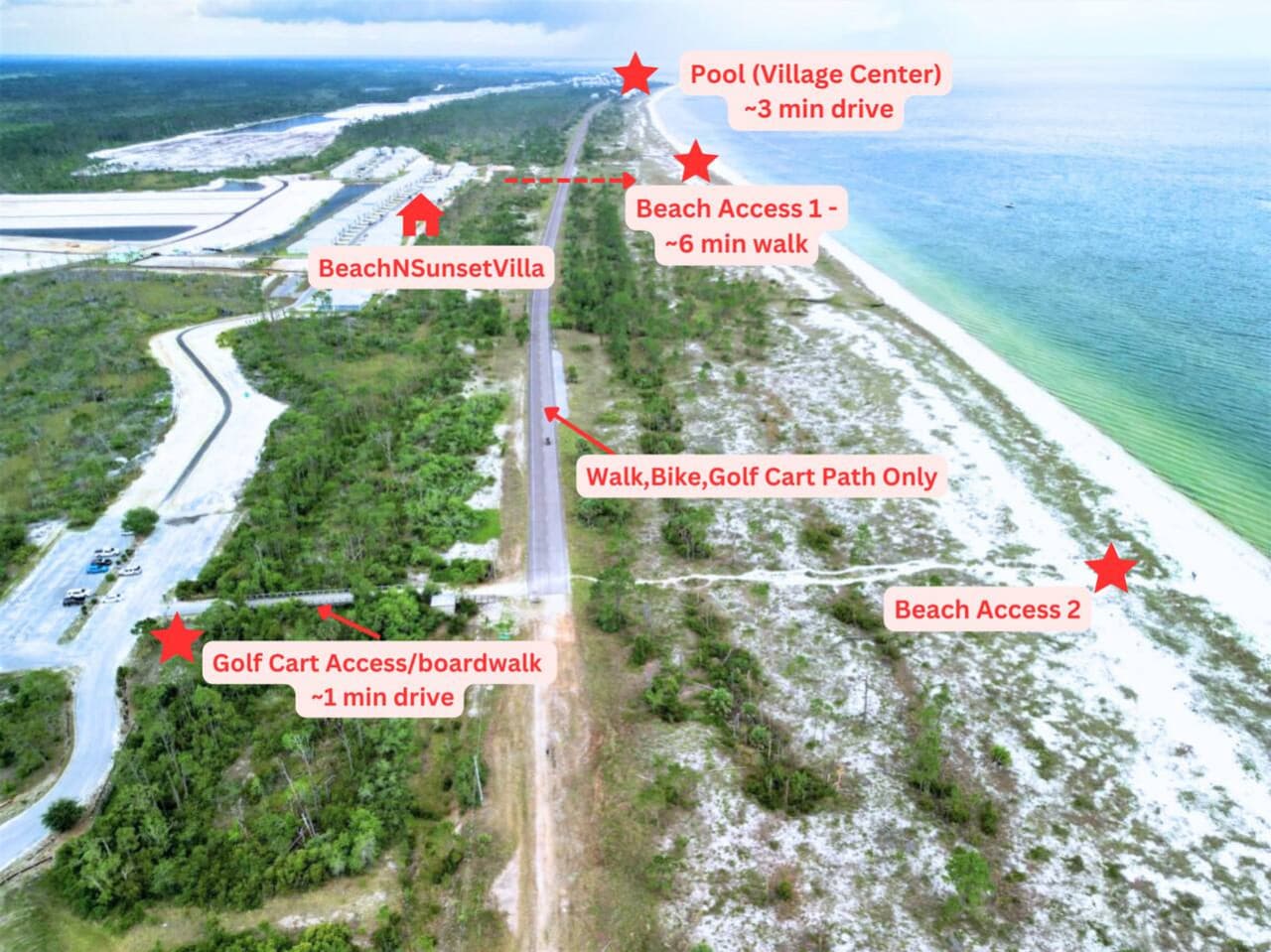 Take a look at our location map - walk to Beach access, golf cart path, bike path, and boardwalk access