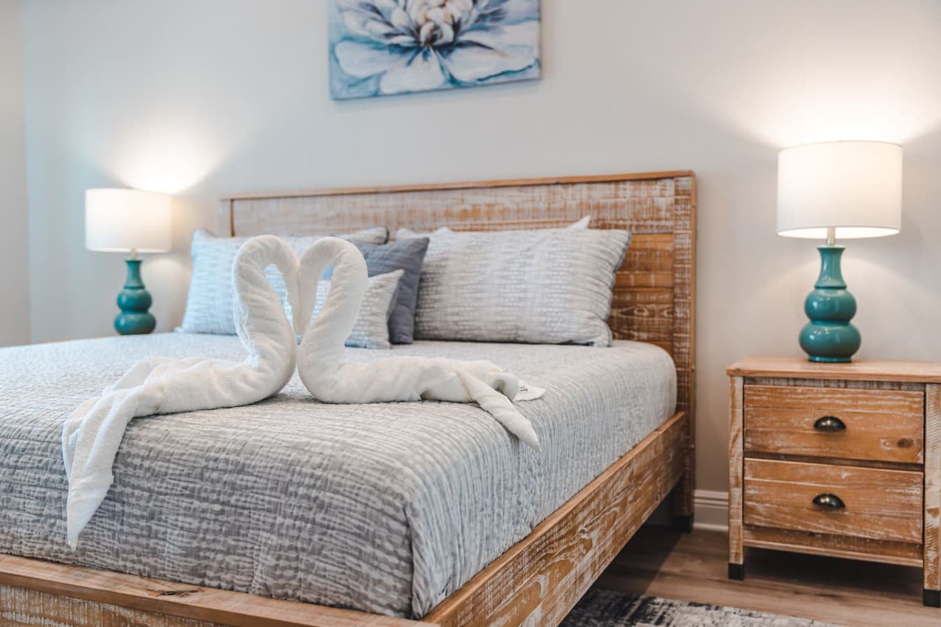 Retreat to your private master suite with calm, coastal vibes