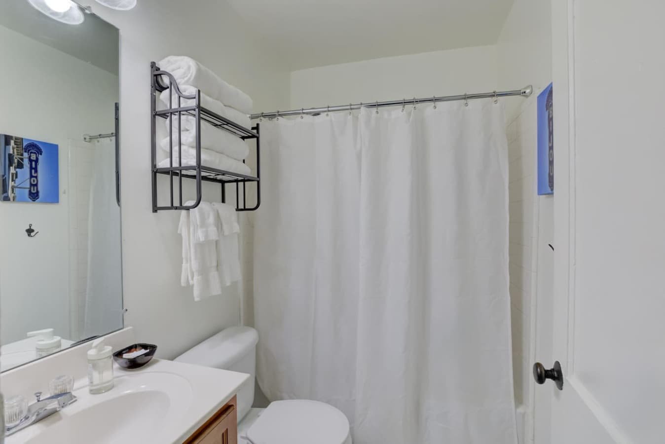 Relax and refresh in a bathroom with a shower and tub combo.