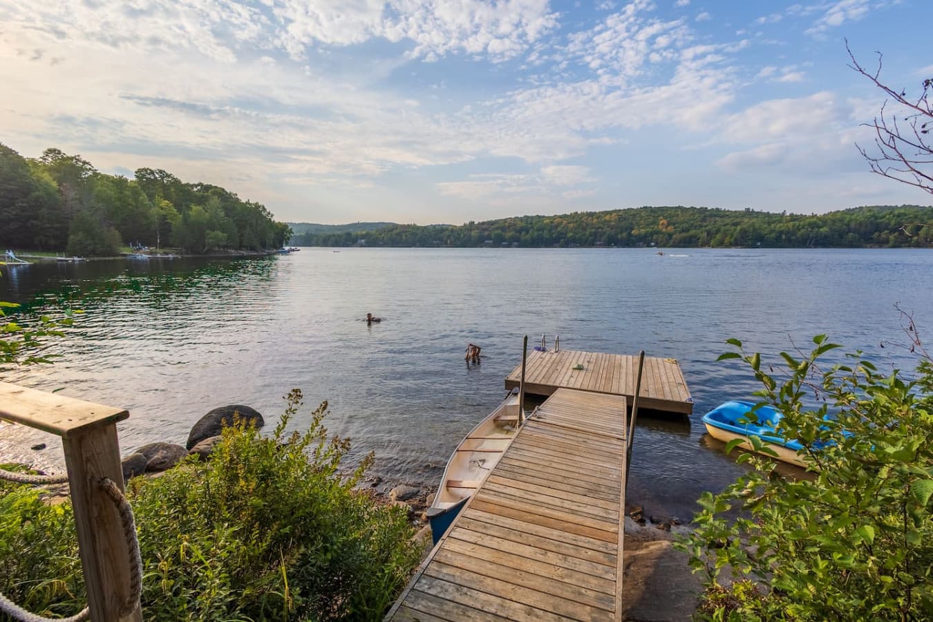 Relax on a private dock right over the water with beautiful lake views.