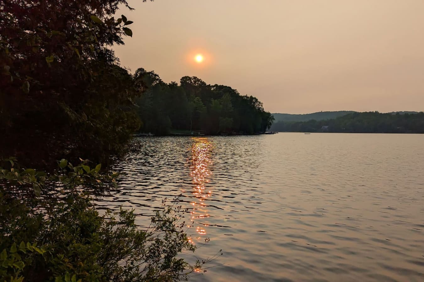 Warm sunset glow creating a calm and scenic atmosphere.