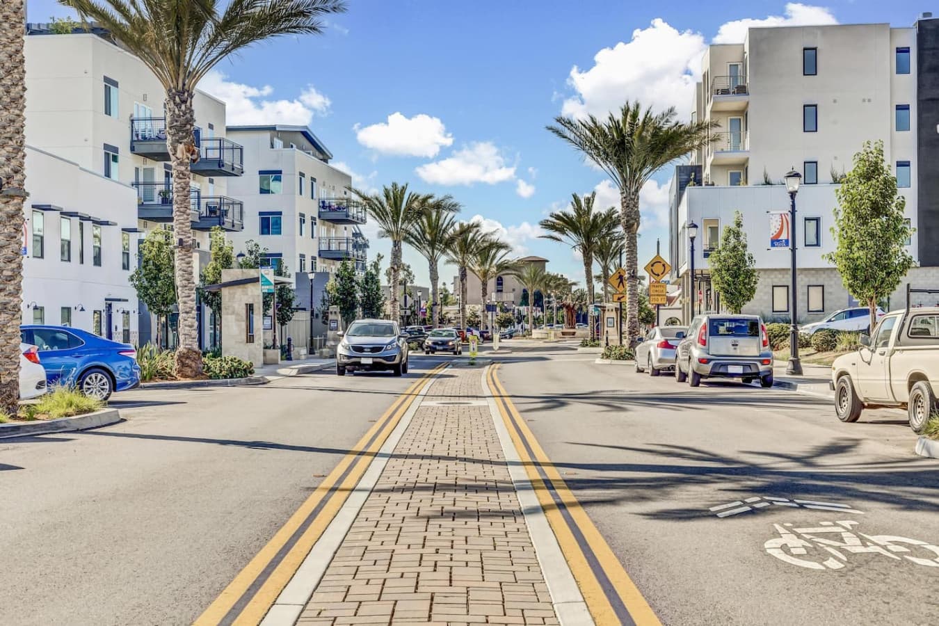 A colorful and sunny downtown Vista.