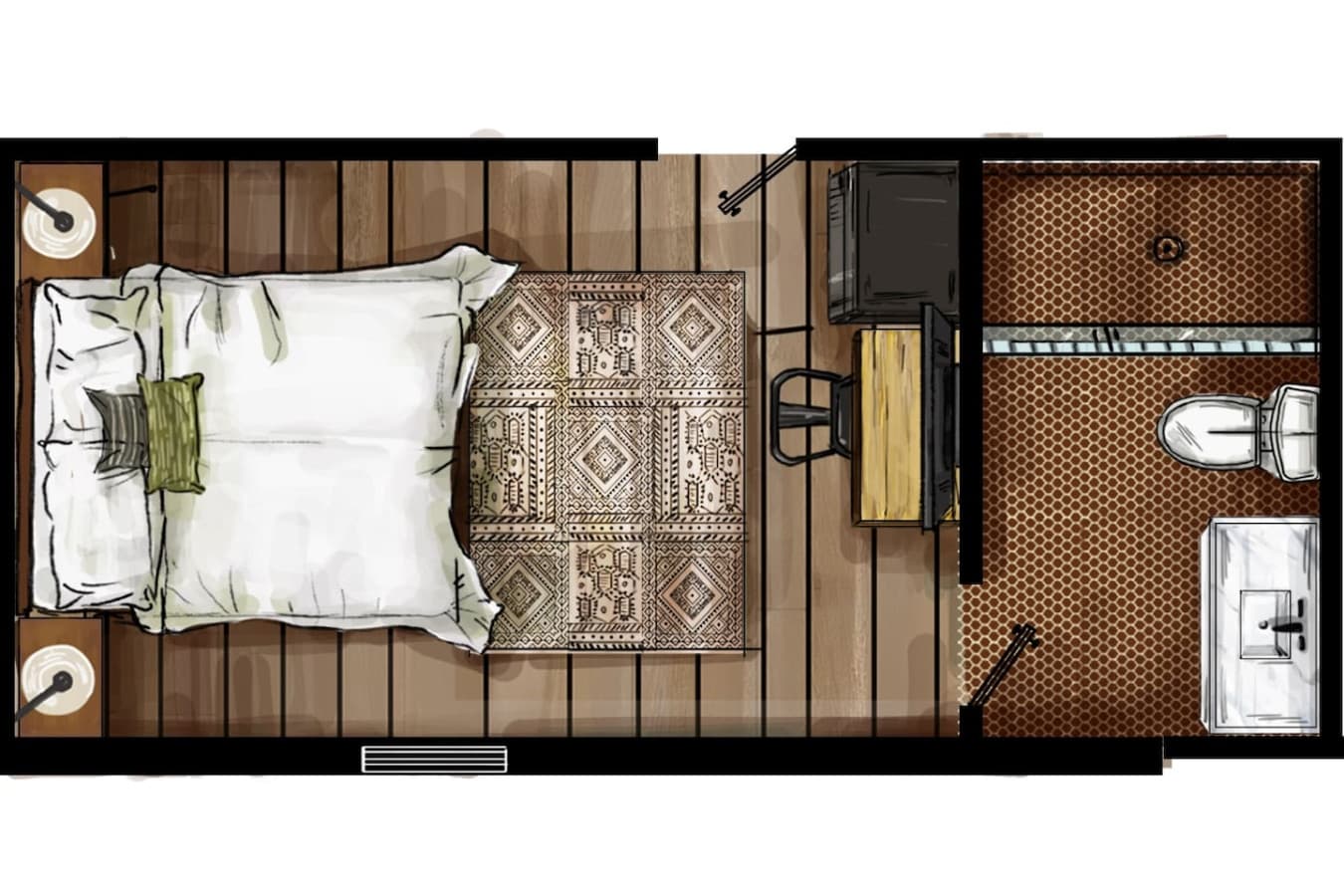 Every square foot optimized for comfort and style in this rental studio.