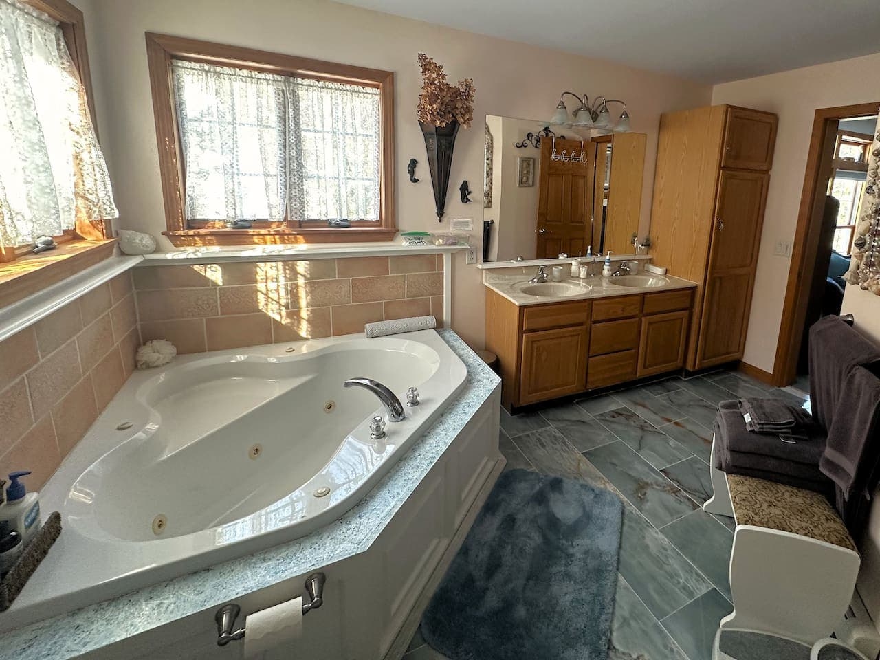 A spa-like setup with both tub and shower options.