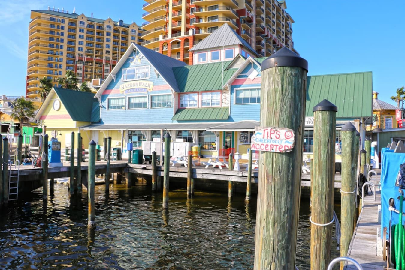 Visit the Destin Harbor boardwalk!  Less than 10 min by car or uber, this lively boardwalk is home to dozens of restaurants, bars, and shops, as well as fishing charters and water sports rentals.