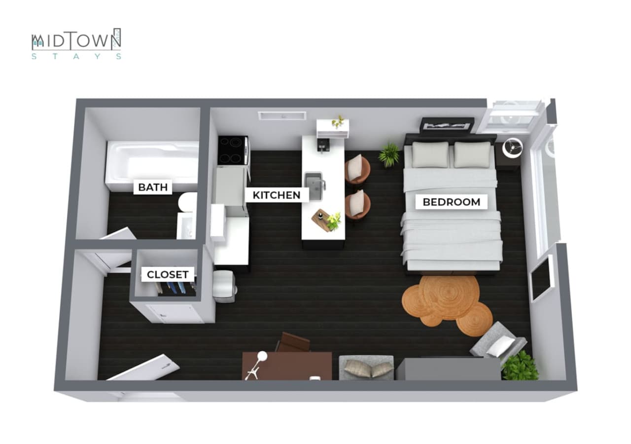 A 3D floor plan is available for a better view of the unit and to help you visualize the space before your stay.