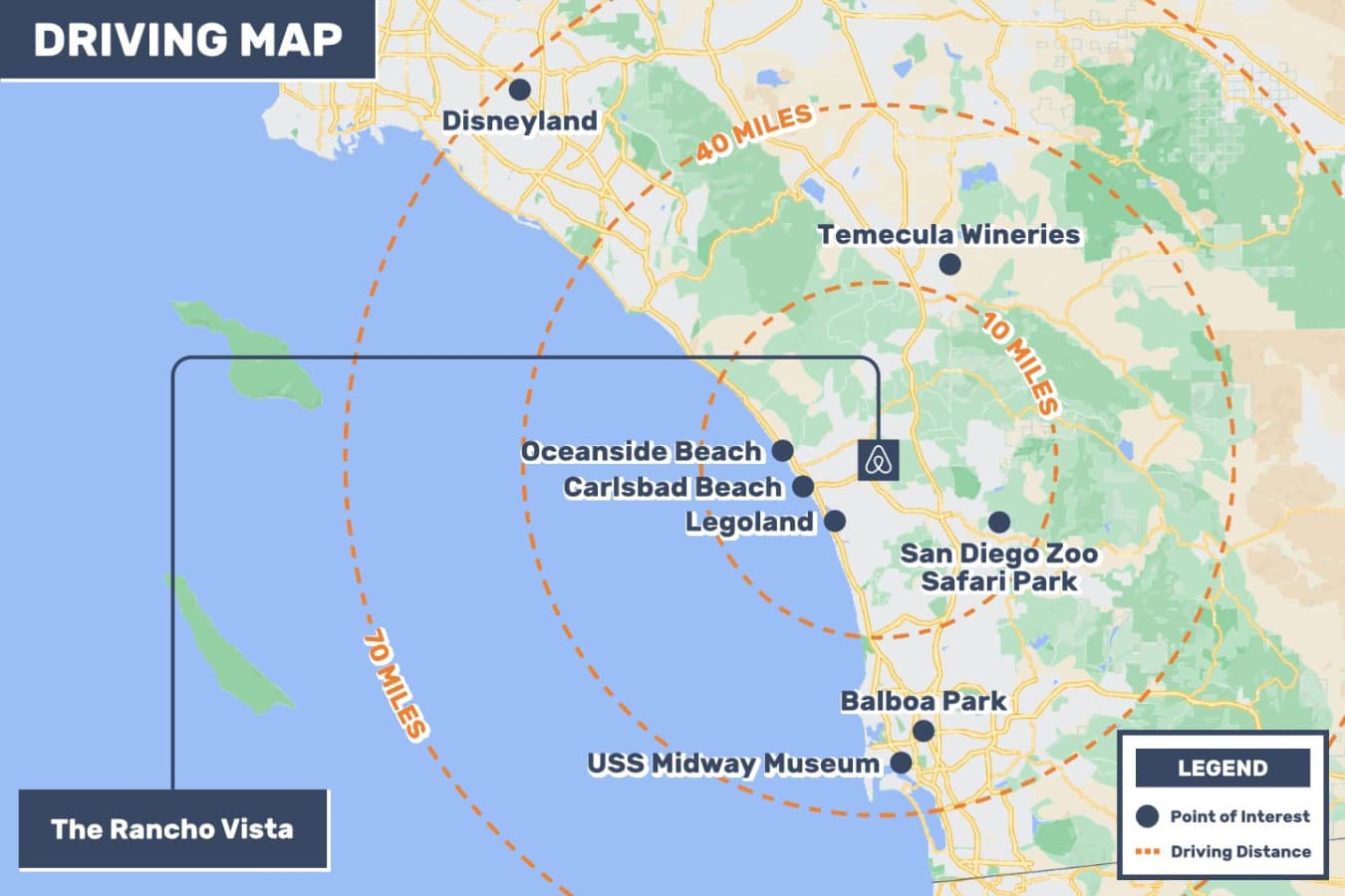 Driving map around the area