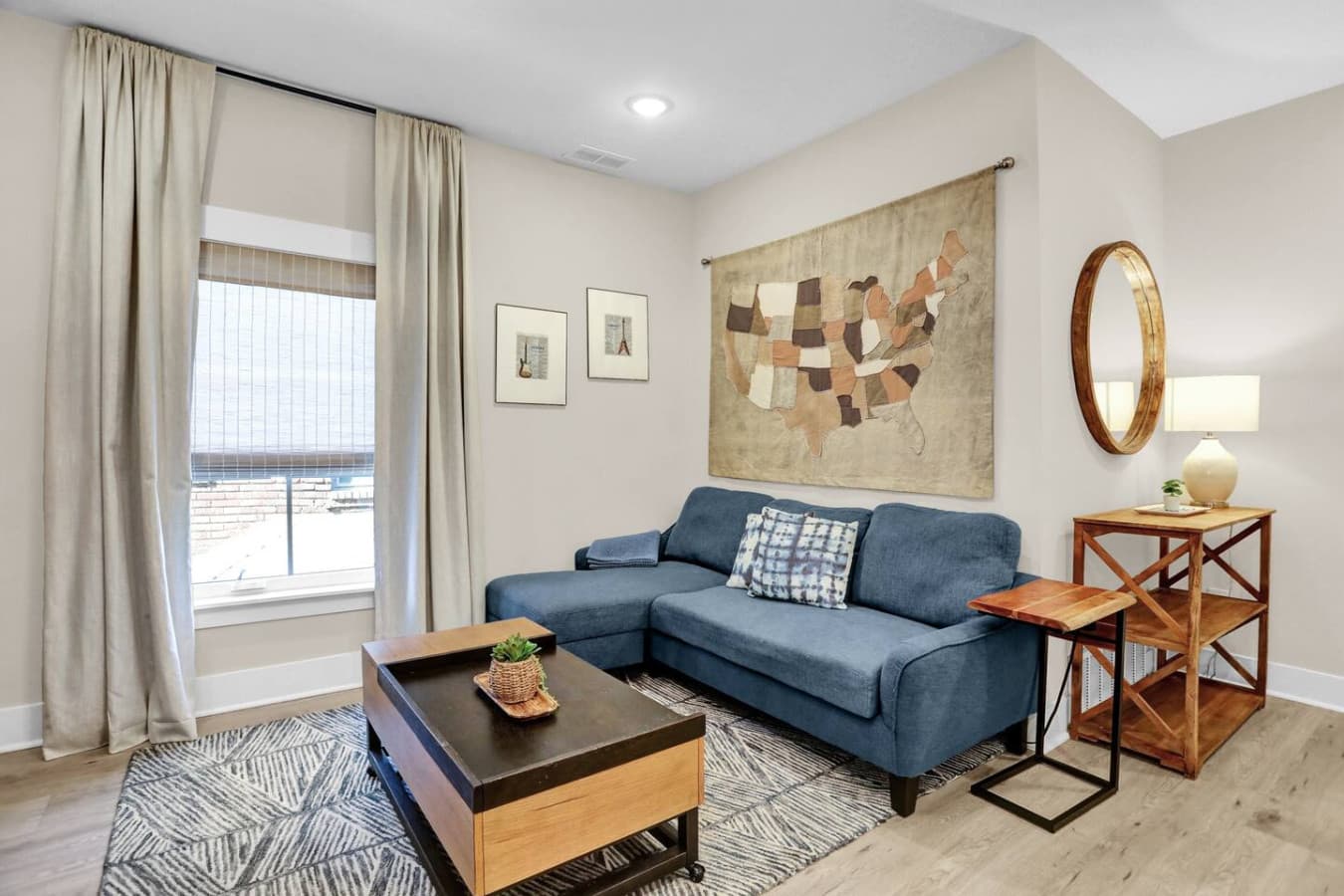 Bright and inviting, this living room is designed for relaxation after a day exploring Memphis