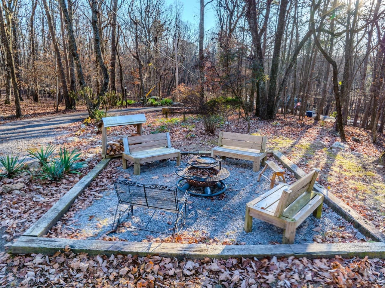 Fire pit at the front of the home.
