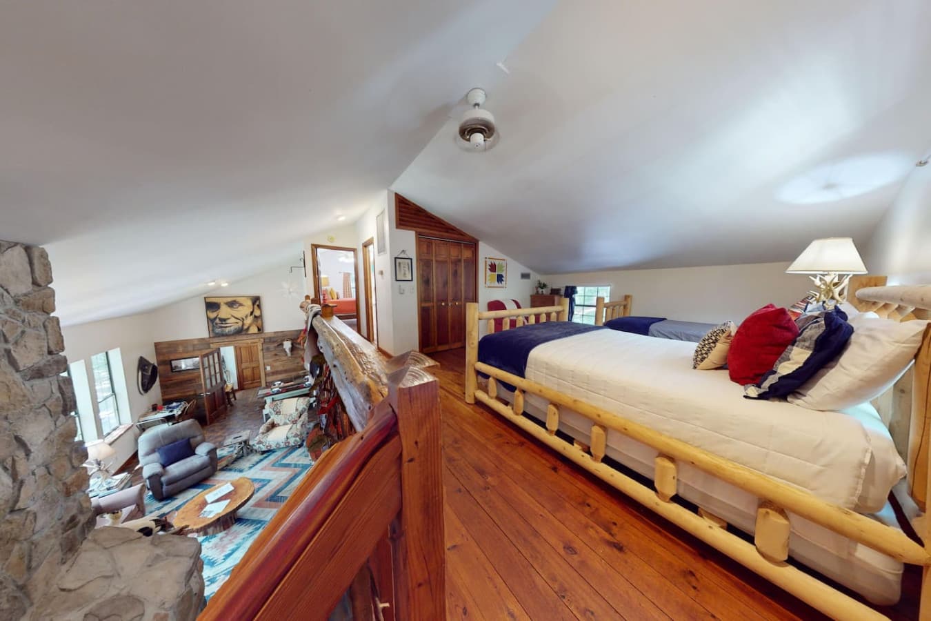 Ideal for families or friends—features two queen beds and cabin charm.