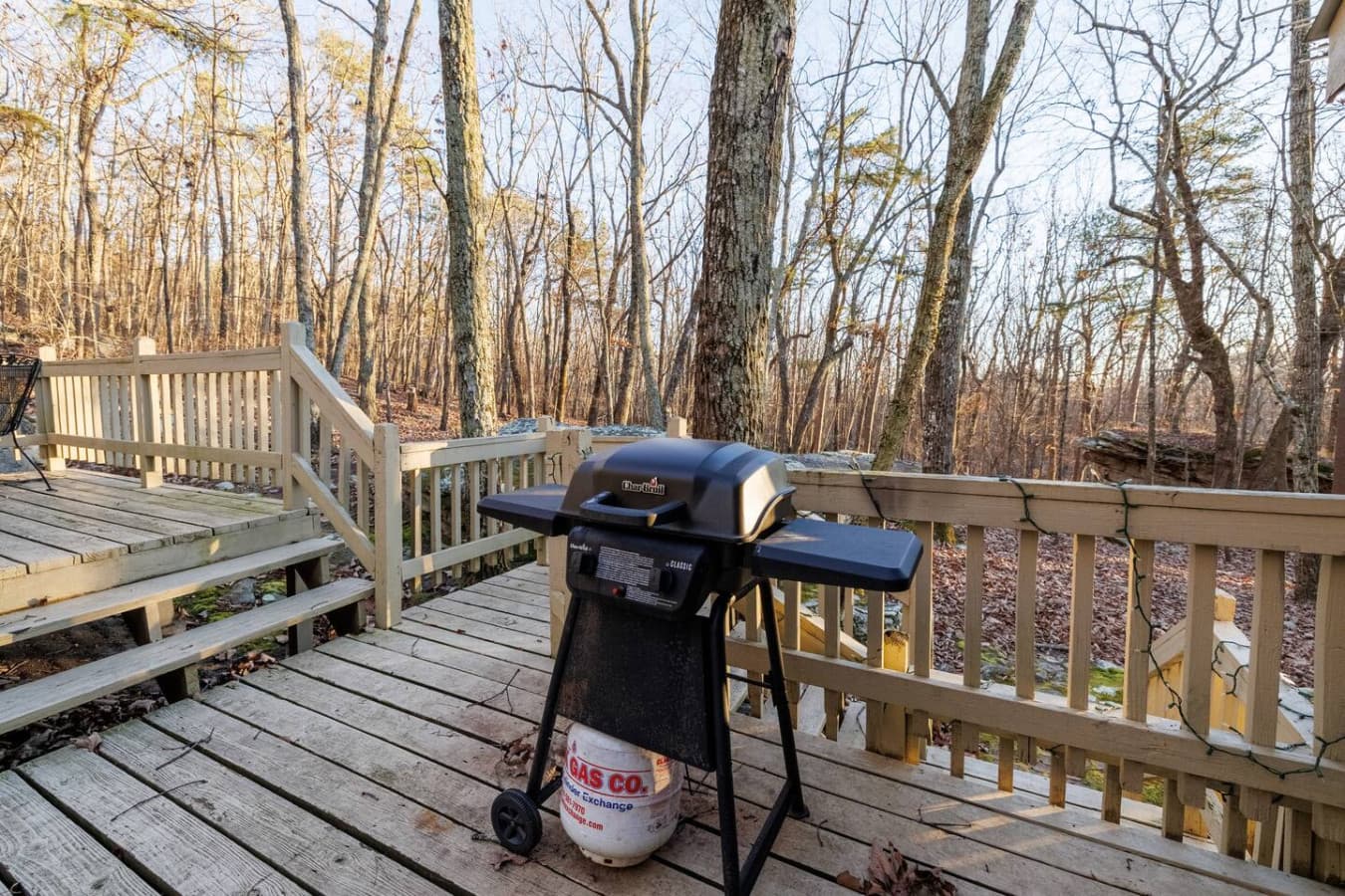 Propane grill on back porch.