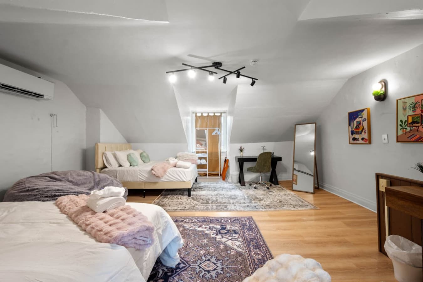 Attic hideaway with a king and queen bed—plus your own workspace.