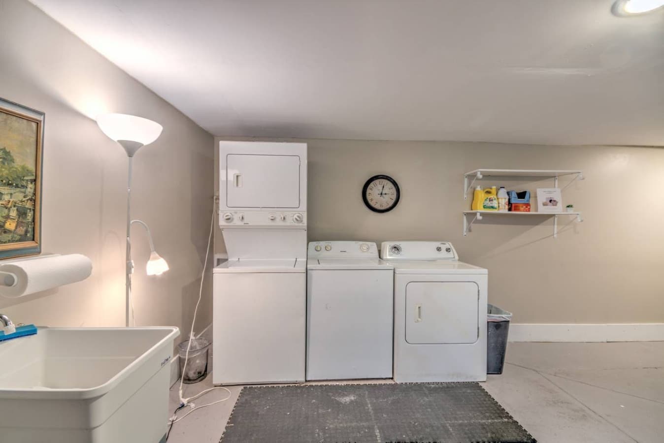 In the shared laundry room there are two sets of washers and dryers and we have all the soaps there for you too :)
