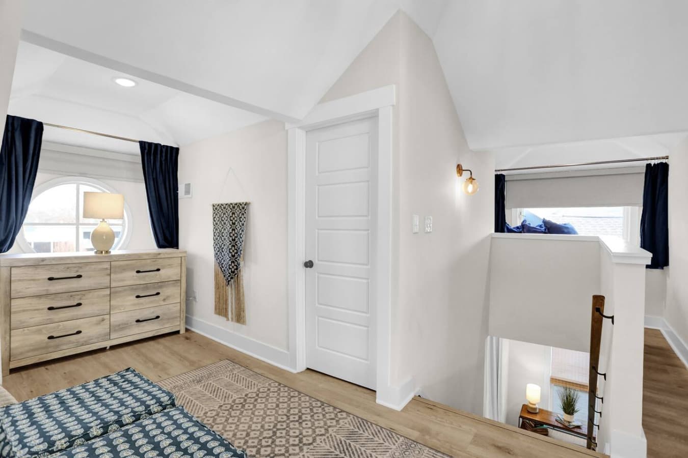 A few steps upstairs lead you to the master bedroom